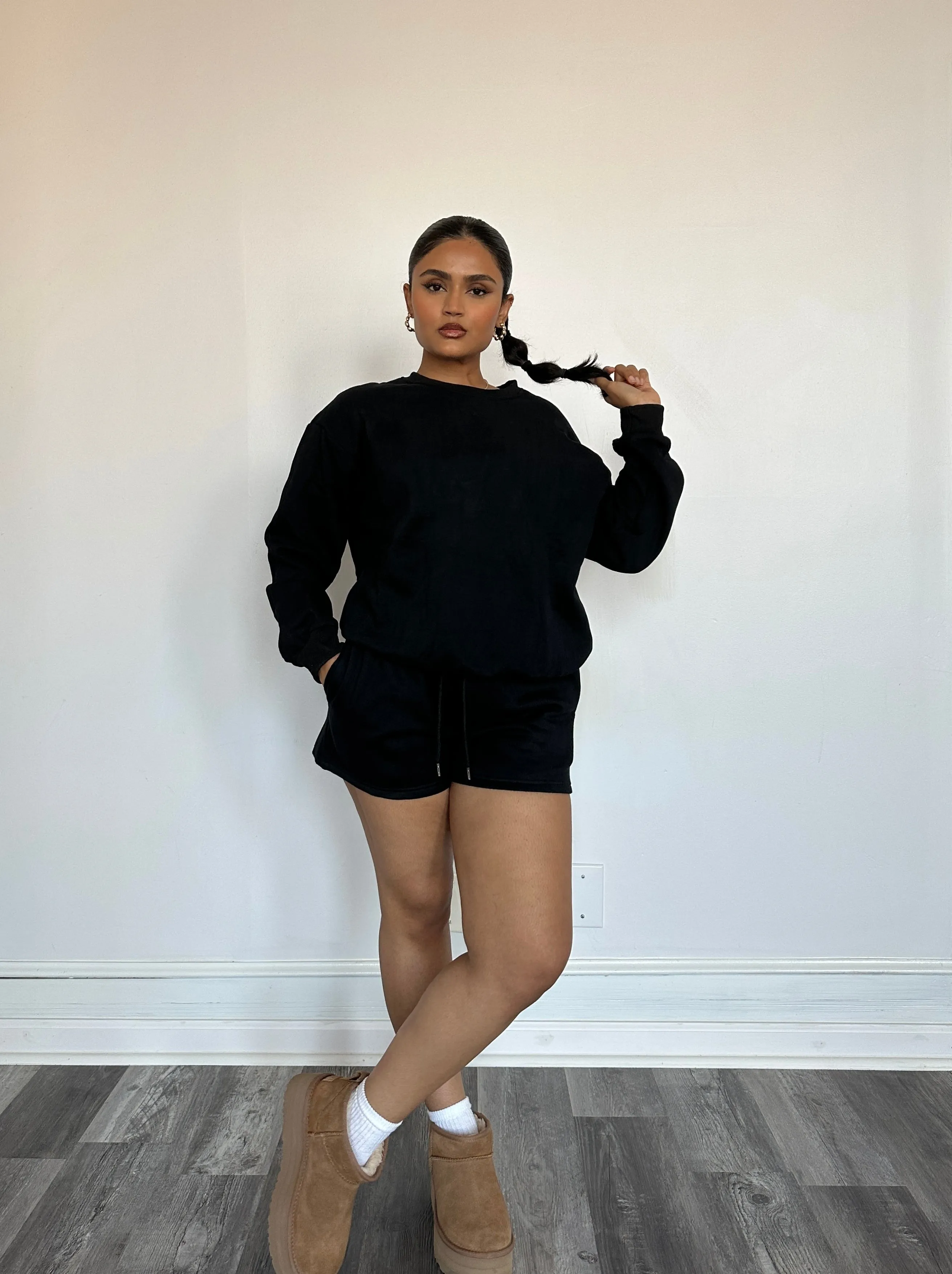 Stay Home Sweat Set Black