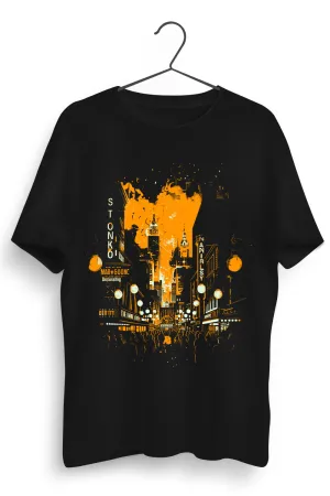 Stonko Black Graphic Printed Tshirt