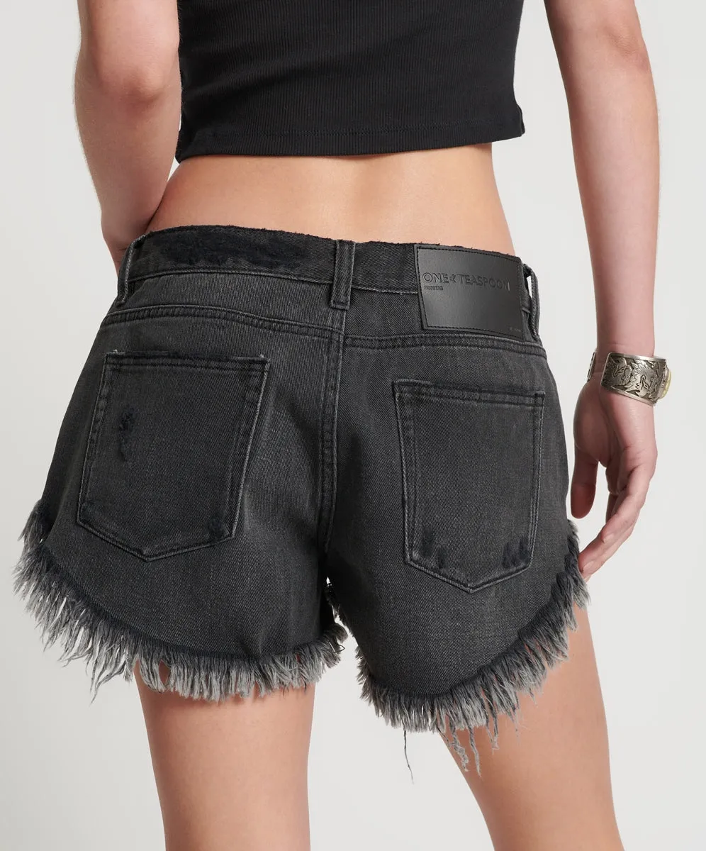Storm Grey Bonitas Low Waist Denim Short - ONE TEASPOON