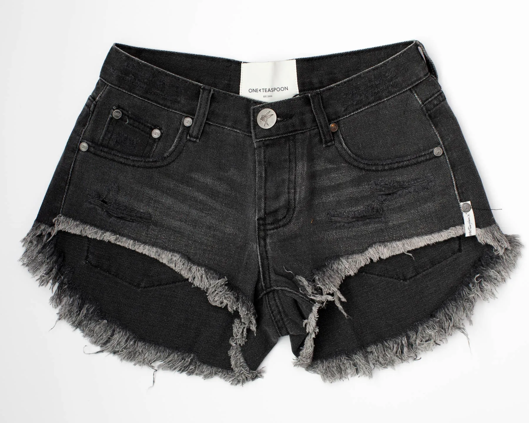 Storm Grey Bonitas Low Waist Denim Short - ONE TEASPOON