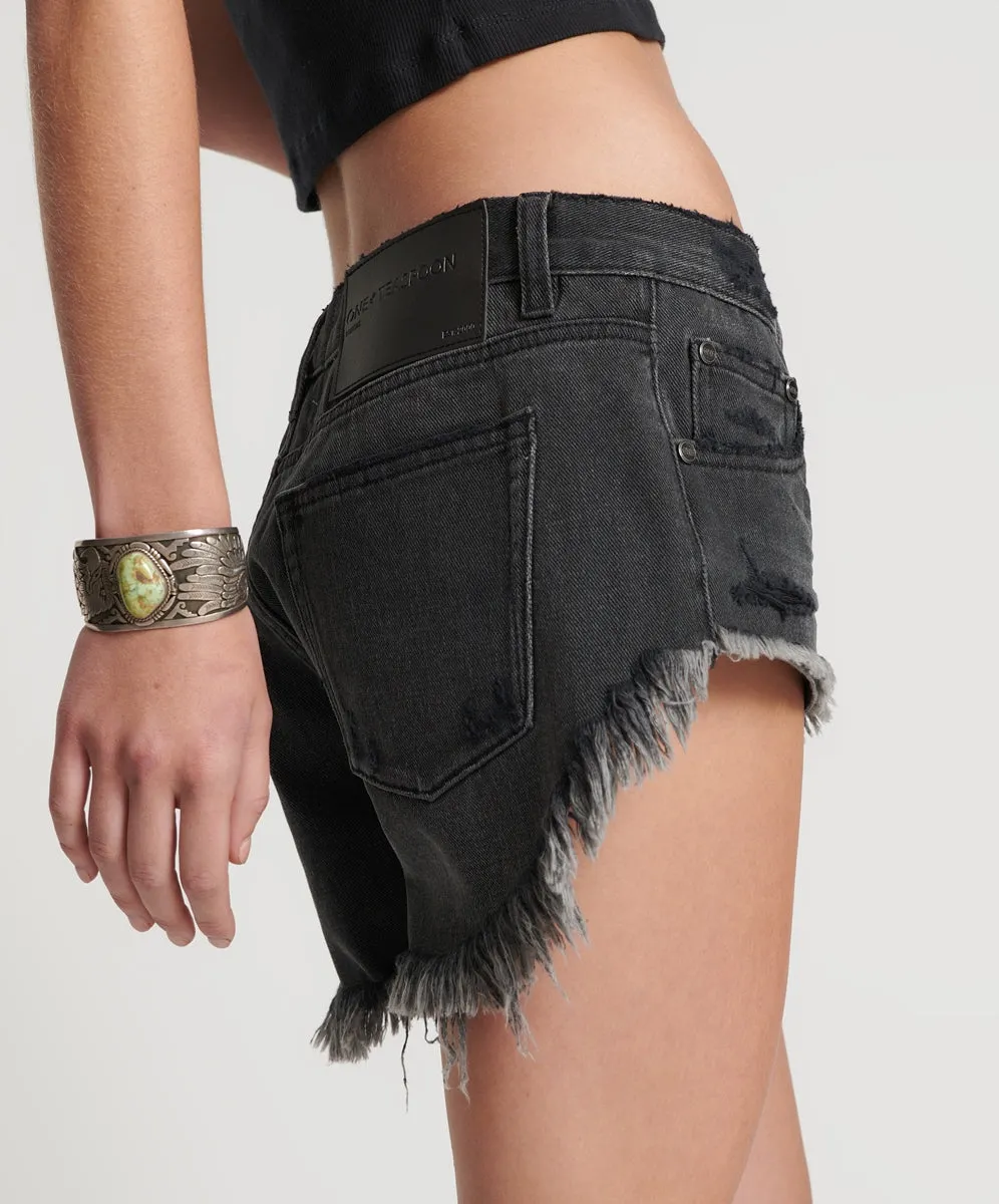 Storm Grey Bonitas Low Waist Denim Short - ONE TEASPOON