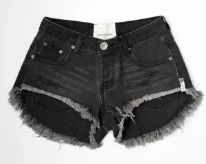 Storm Grey Bonitas Low Waist Denim Short - ONE TEASPOON
