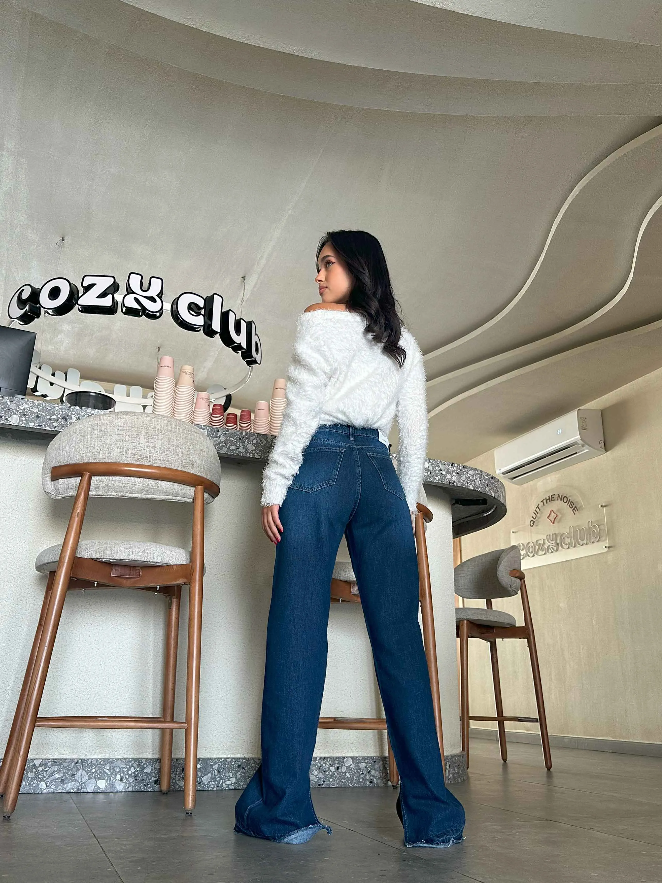 Straight Leg - Navy Blue Split Hem Jeans.