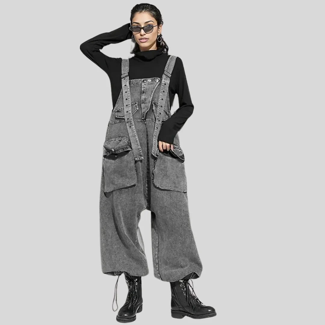 Street Punk Style Oversized Fit Vintage Denim Overalls