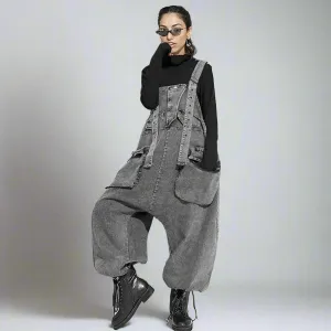 Street Punk Style Oversized Fit Vintage Denim Overalls