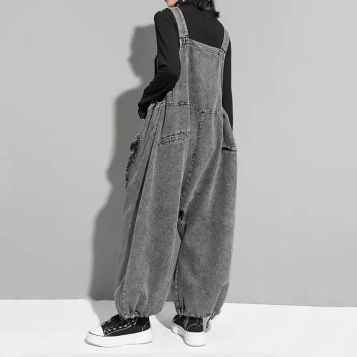Street Punk Style Oversized Fit Vintage Denim Overalls