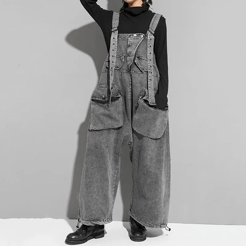 Street Punk Style Oversized Fit Vintage Denim Overalls