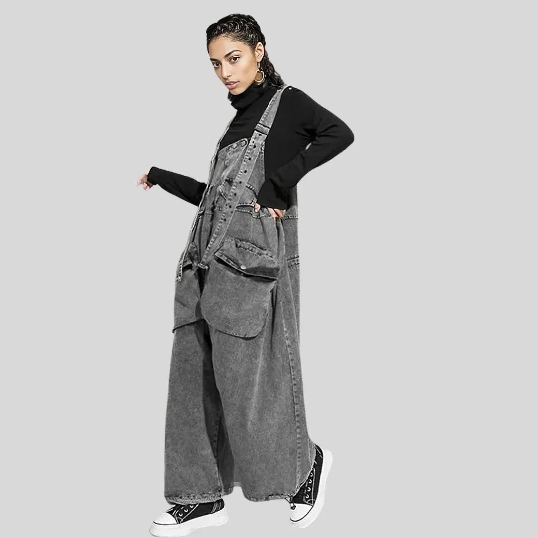 Street Punk Style Oversized Fit Vintage Denim Overalls