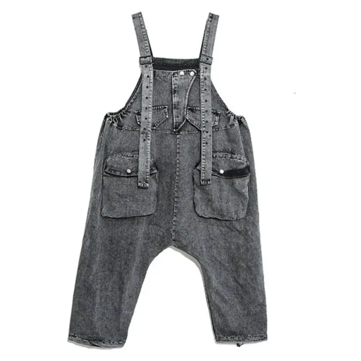 Street Punk Style Oversized Fit Vintage Denim Overalls