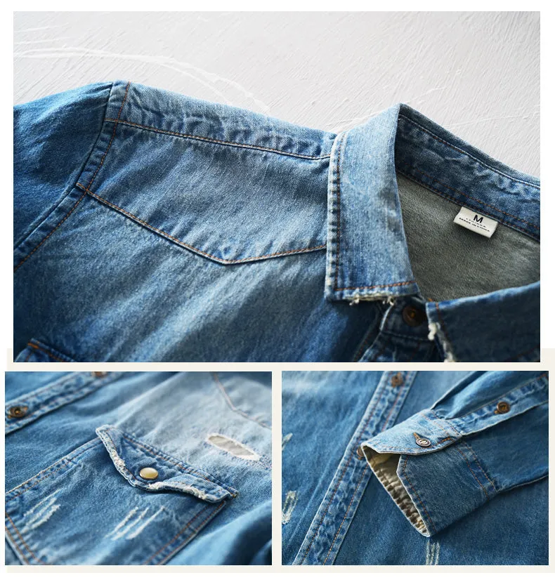 Street Ripped Distressed Denim Shirt