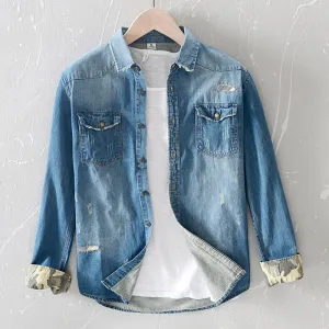 Street Ripped Distressed Denim Shirt
