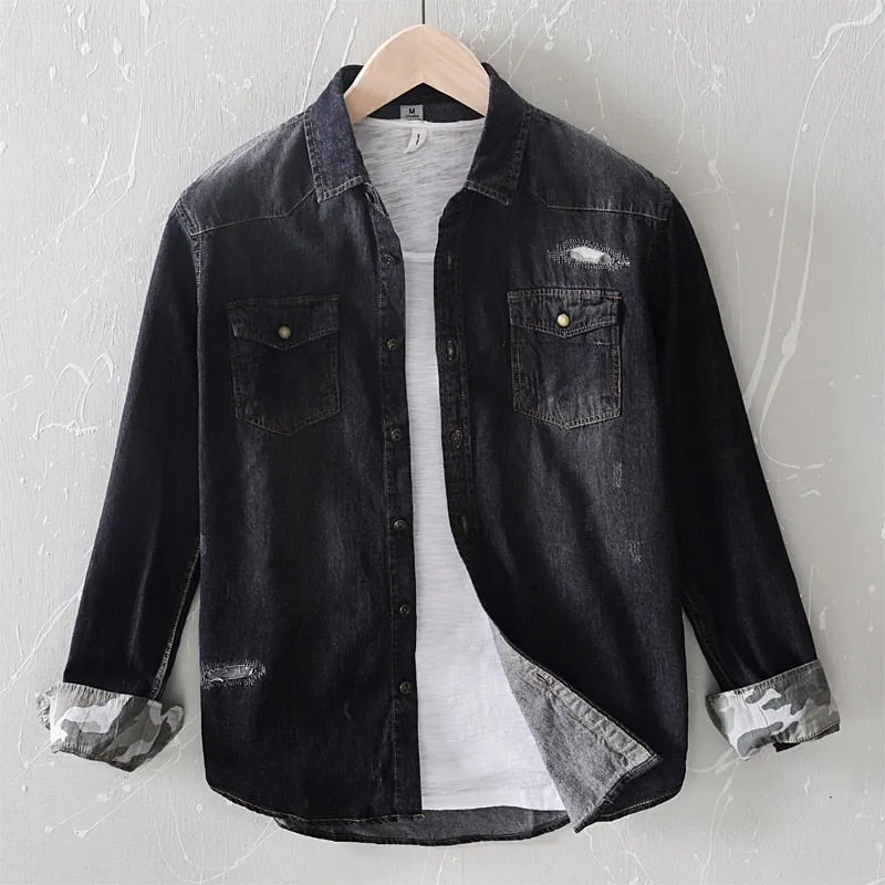 Street Ripped Distressed Denim Shirt