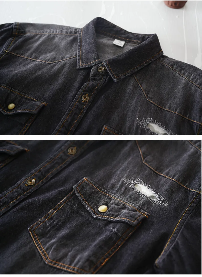 Street Ripped Distressed Denim Shirt