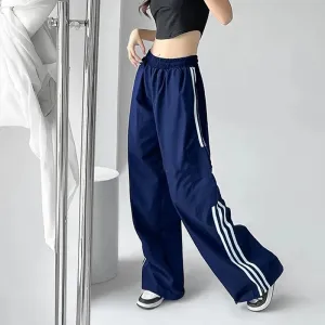Striped Sweatpants Women Hip Hop Streetwear Baggy Wide Leg Cargo Pants Bf Y2K High Waist Drawstring Joggers Trousers