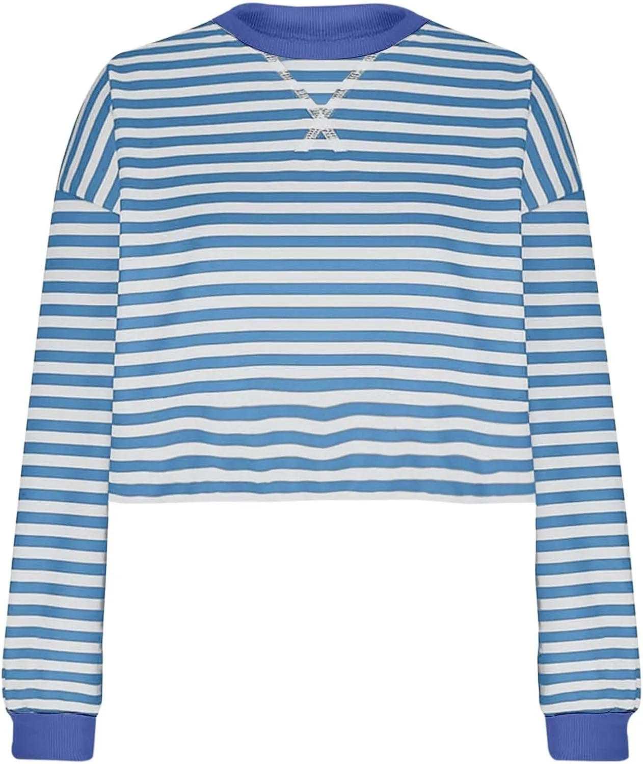 Striped Sweatshirt For Women Long Sleeve Color Block Crewneck Pullover Tops Casual Loose Cropped Fall Clothes