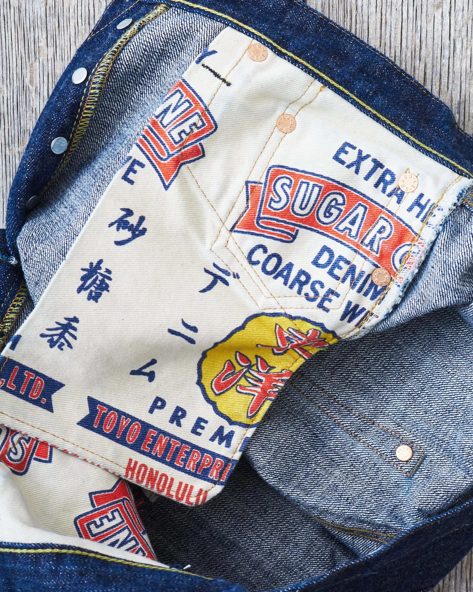 Sugar cane 14,25 Oz. Hawaii Indigo Mixed Right Twill Denim Lot: 401