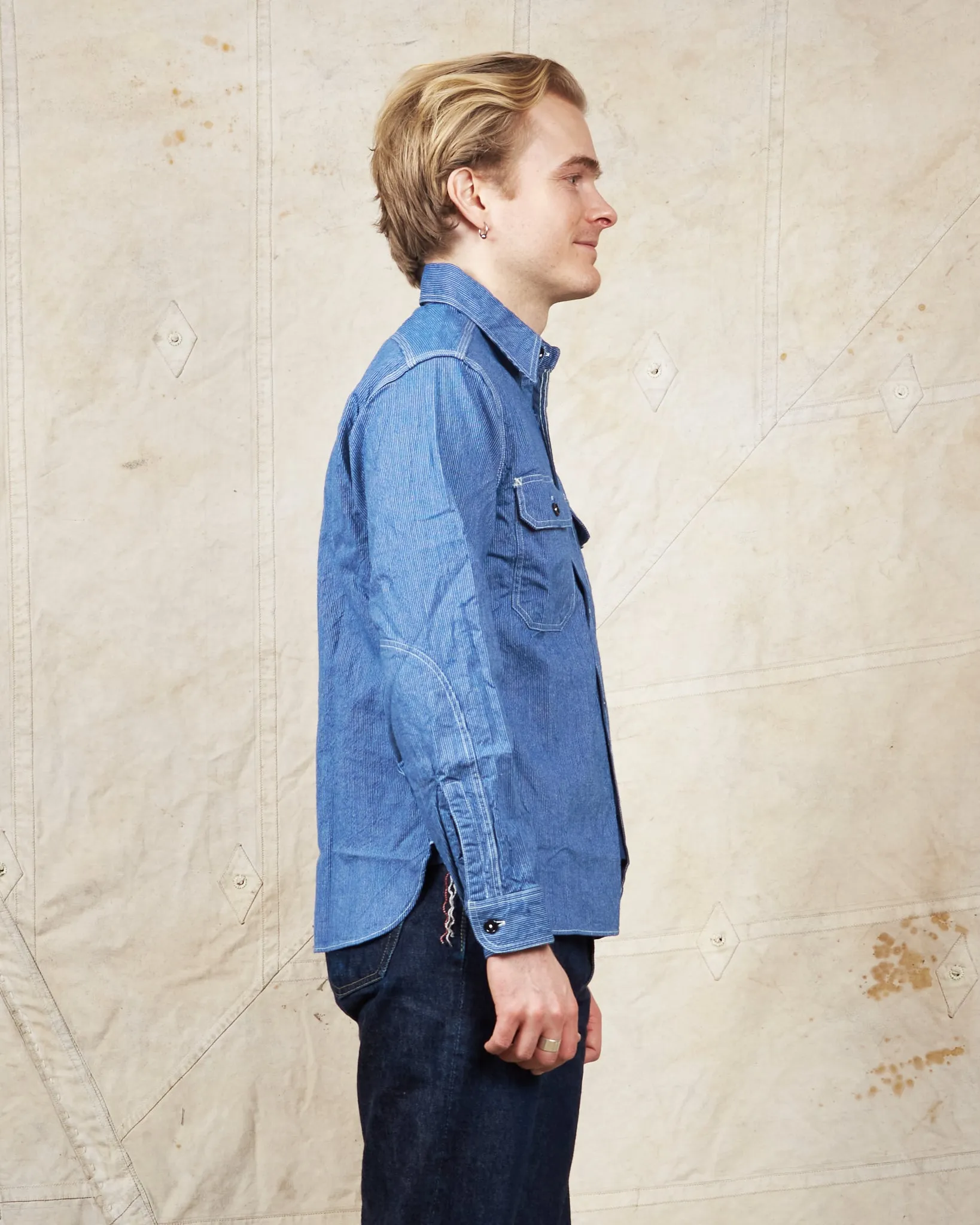 Sugar Cane & Co. Blue Striped Work Shirt SC25511