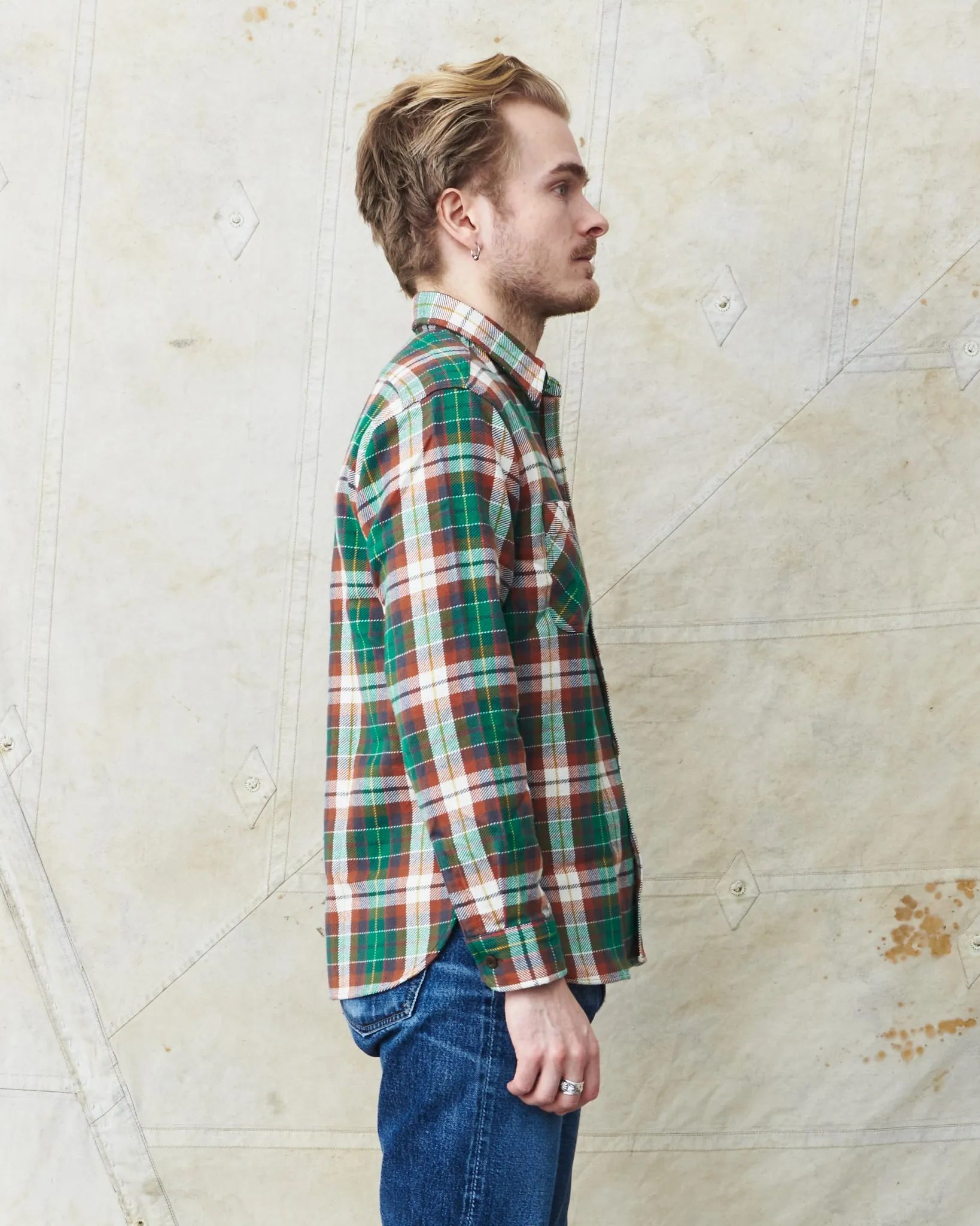 Sugar Cane & Co Twill Check Work Shirt Green SC29151