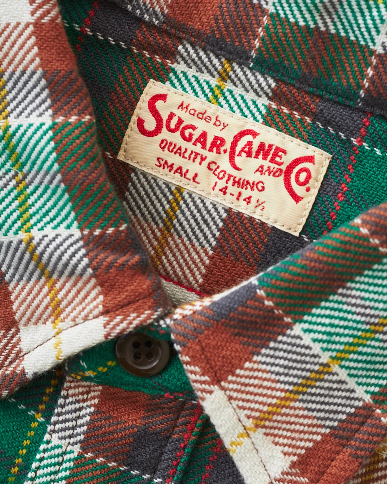 Sugar Cane & Co Twill Check Work Shirt Green SC29151