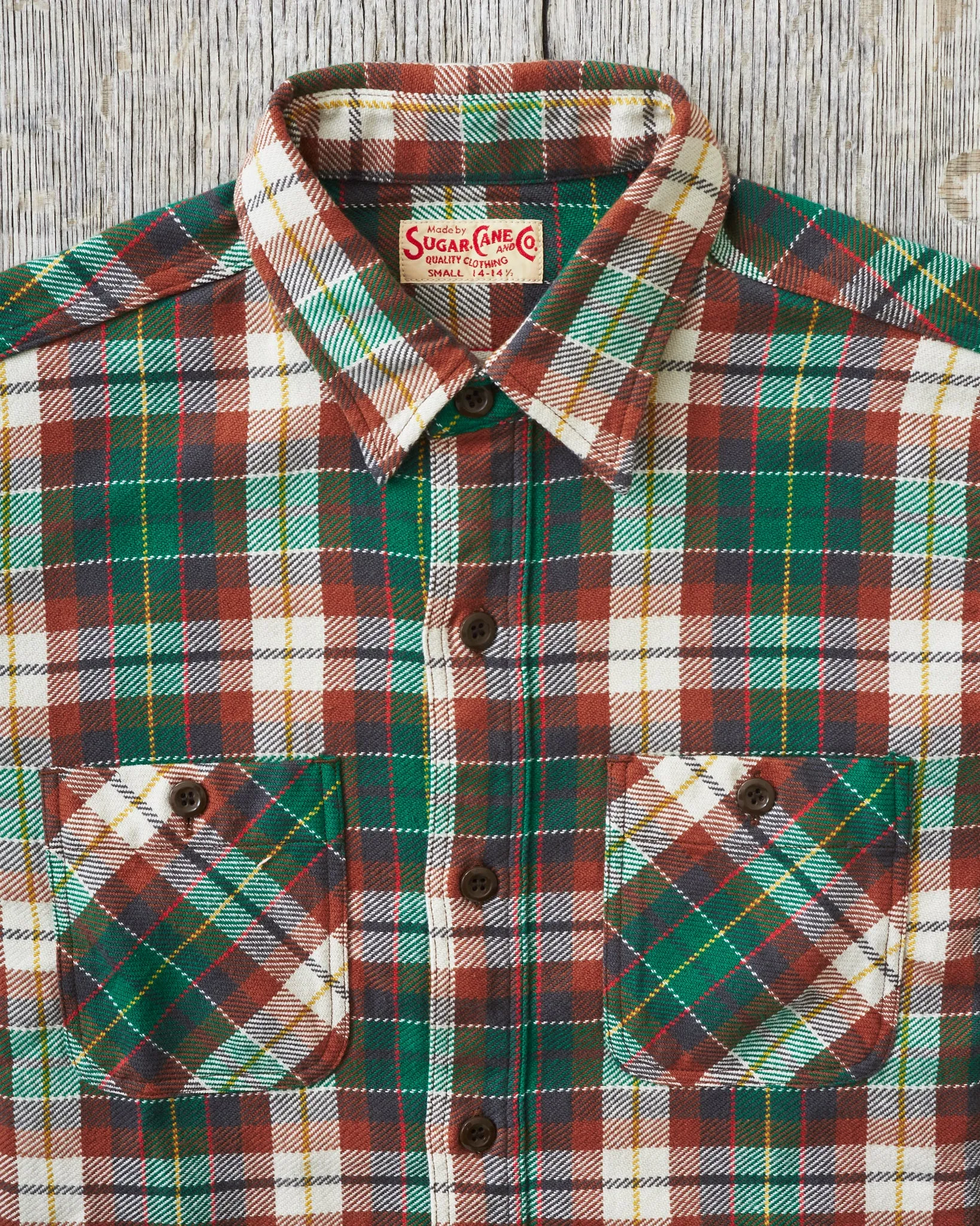 Sugar Cane & Co Twill Check Work Shirt Green SC29151