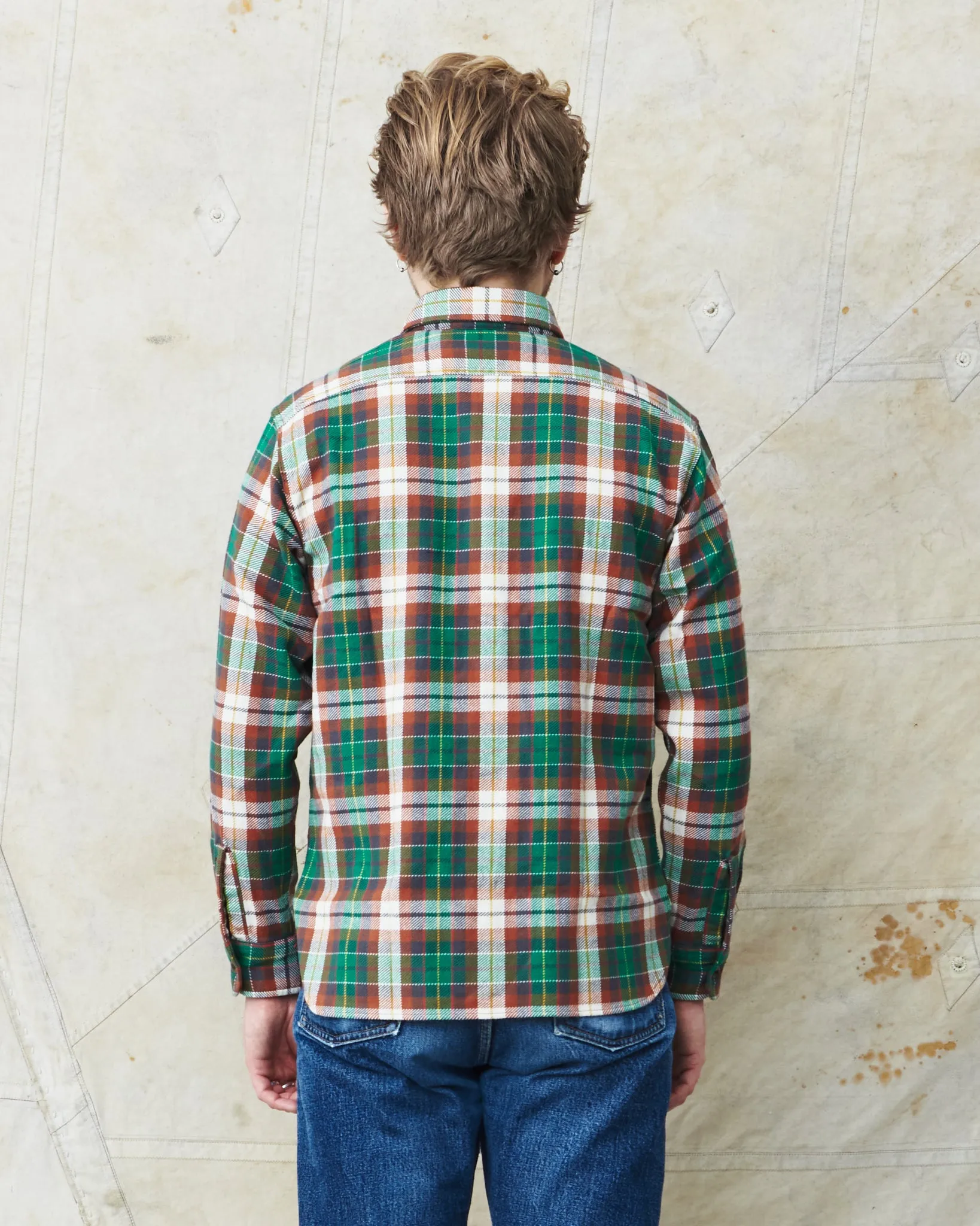 Sugar Cane & Co Twill Check Work Shirt Green SC29151