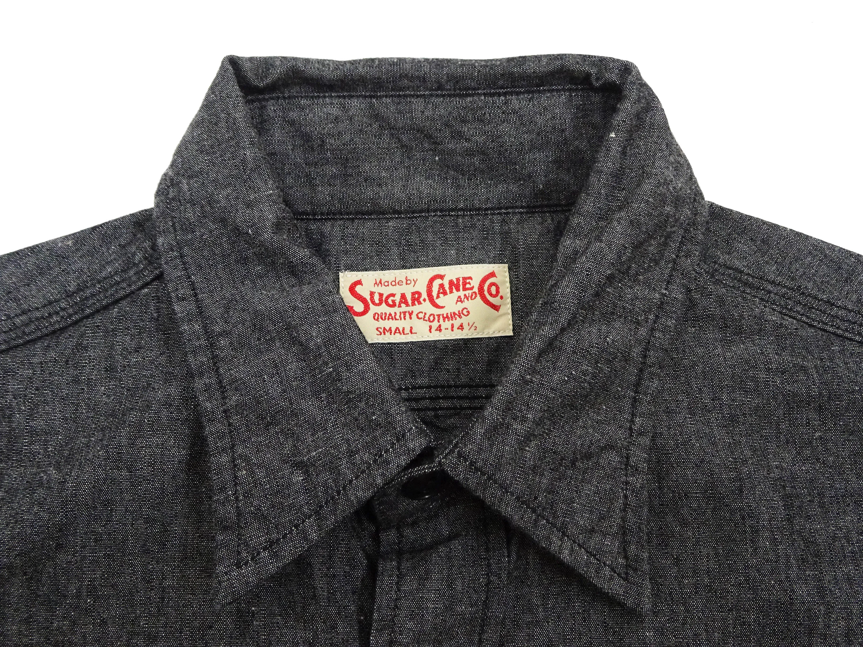 Sugar Cane Chambray Shirt Men's Lightweight Long Sleeve Button Up Plain Work Shirt SC29159 411 Black