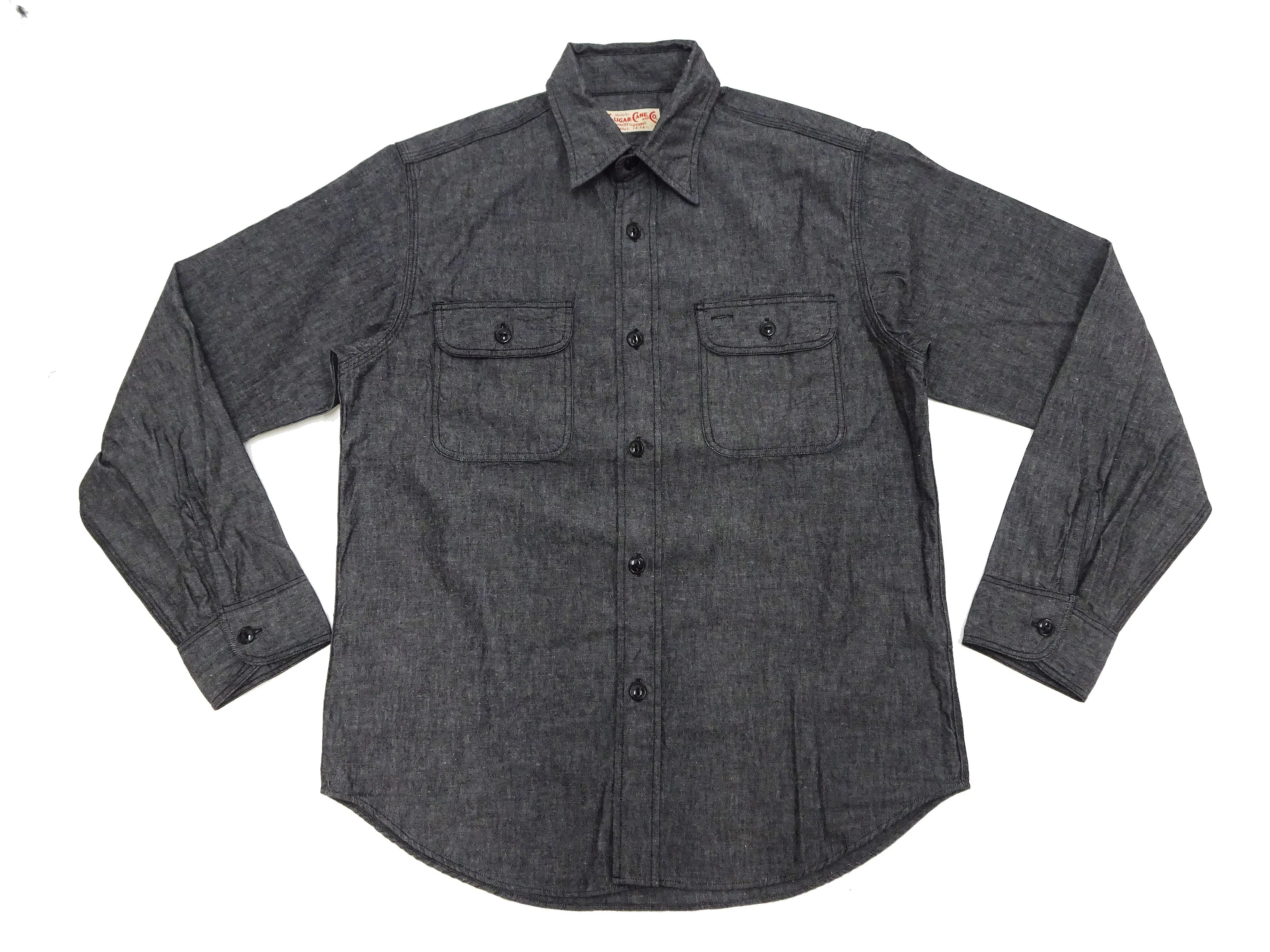 Sugar Cane Chambray Shirt Men's Lightweight Long Sleeve Button Up Plain Work Shirt SC29159 411 Black