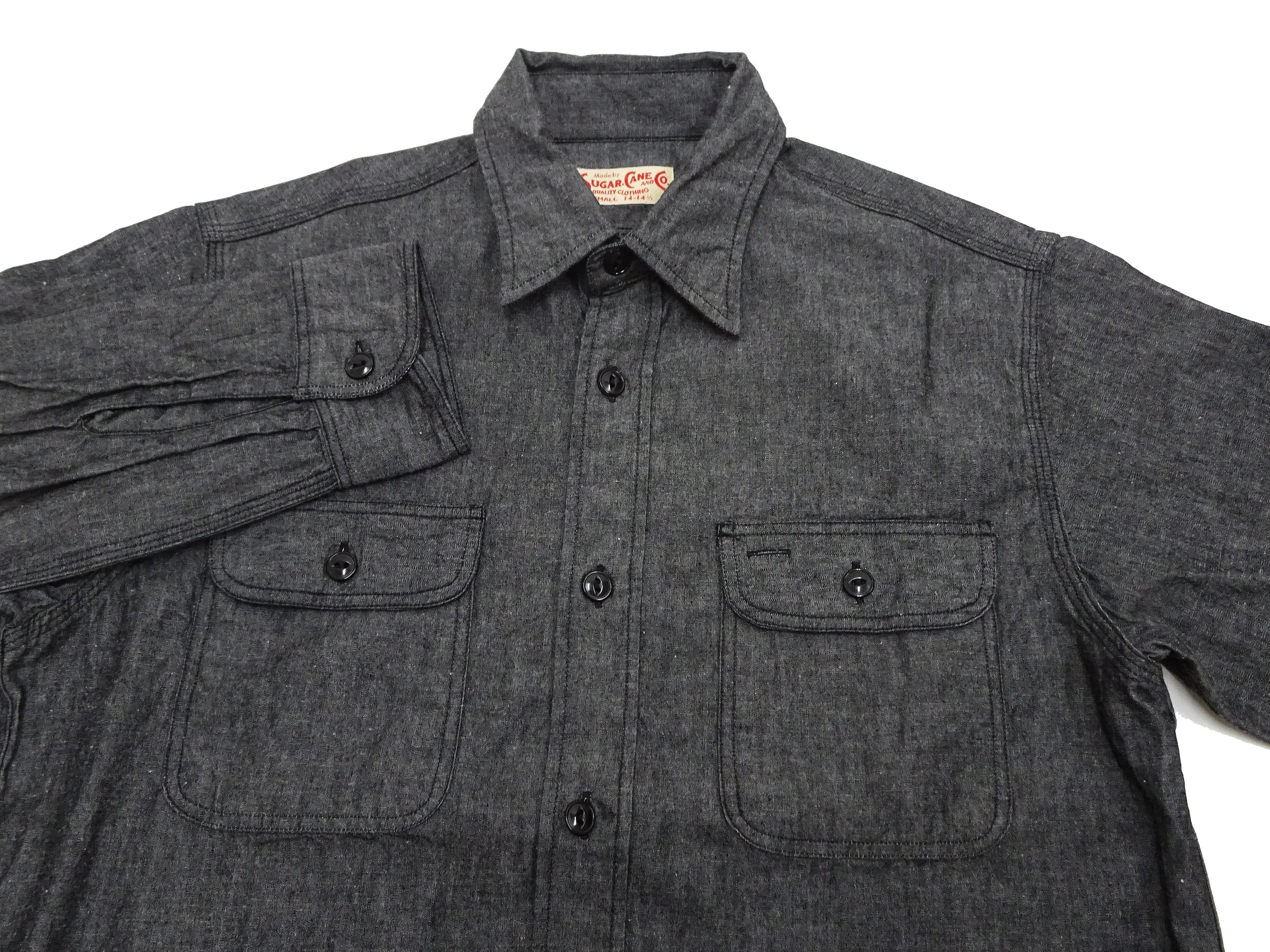 Sugar Cane Chambray Shirt Men's Lightweight Long Sleeve Button Up Plain Work Shirt SC29159 411 Black