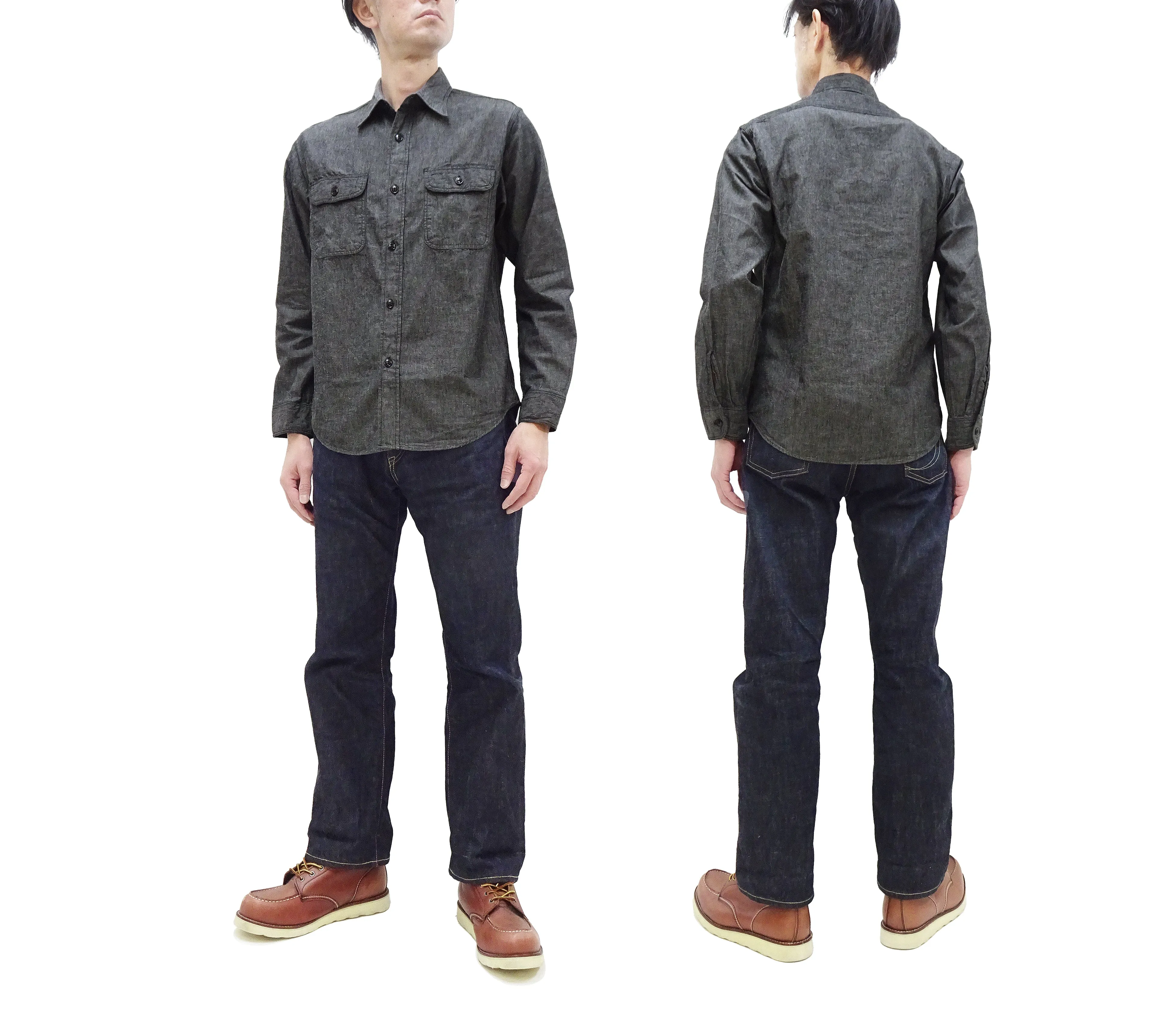 Sugar Cane Chambray Shirt Men's Lightweight Long Sleeve Button Up Plain Work Shirt SC29159 411 Black