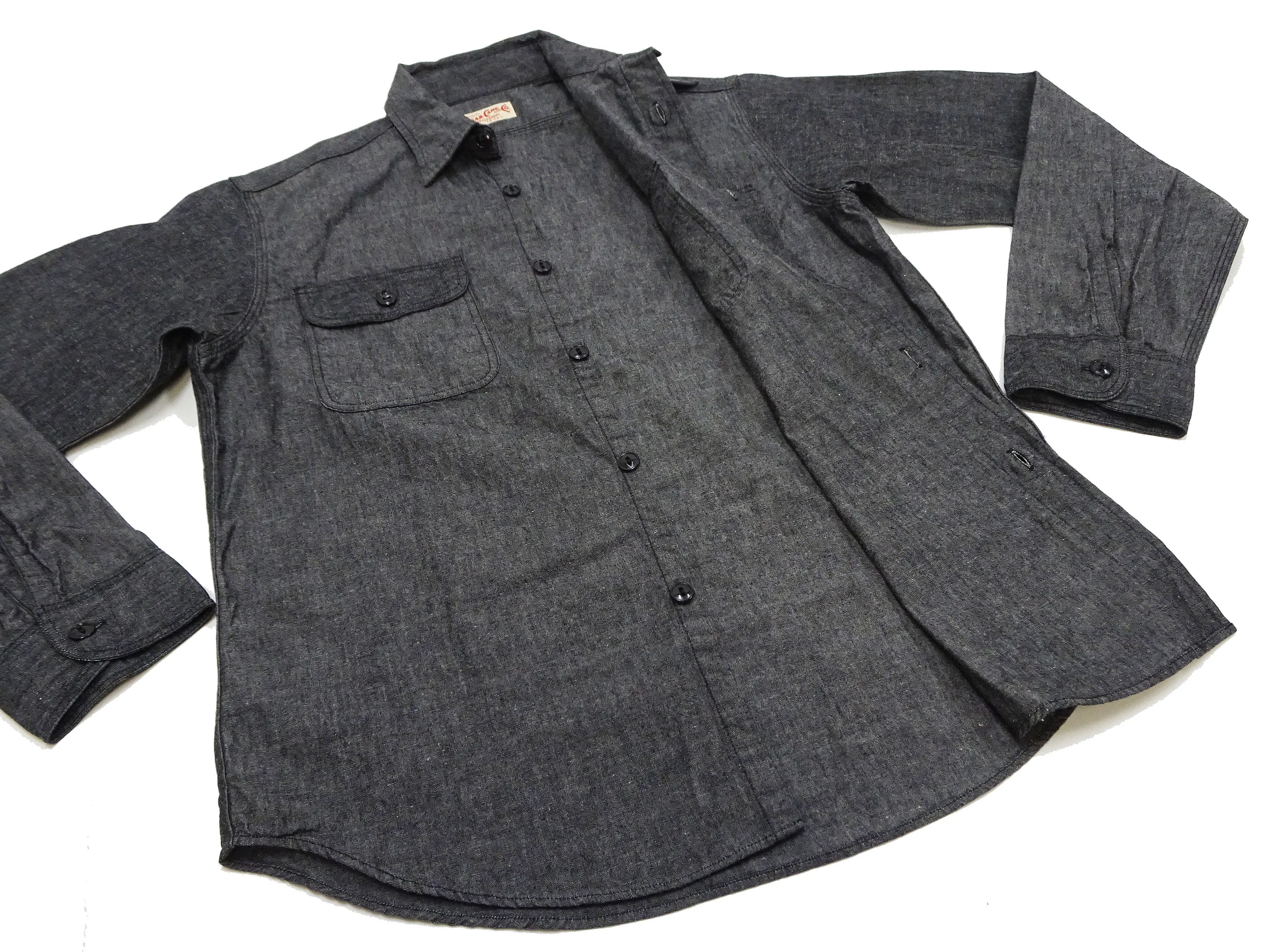 Sugar Cane Chambray Shirt Men's Lightweight Long Sleeve Button Up Plain Work Shirt SC29159 411 Black