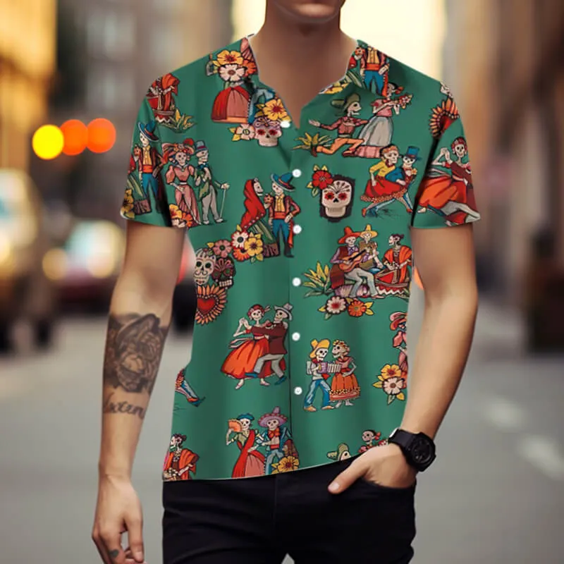 Sugar Skulls Polyester Hawaiian Shirt