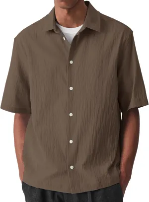 Summer Cotton Linen Tops Mens Stylish 3/4 Sleeve Button Down Oxford Shirt Plus Size Casual Solid Color Beach Tee Top