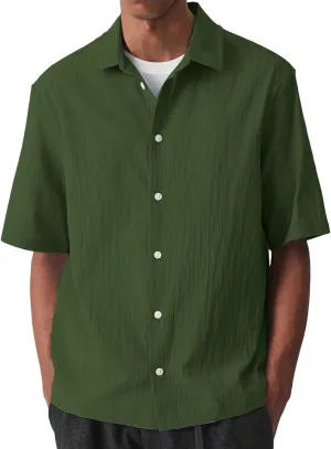 Summer Cotton Linen Tops Mens Stylish 3/4 Sleeve Button Down Oxford Shirt Plus Size Casual Solid Color Beach Tee Top