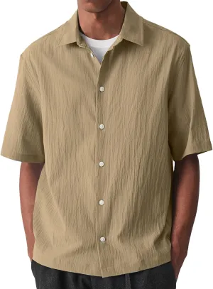 Summer Cotton Linen Tops Mens Stylish 3/4 Sleeve Button Down Oxford Shirt Plus Size Casual Solid Color Beach Tee Top