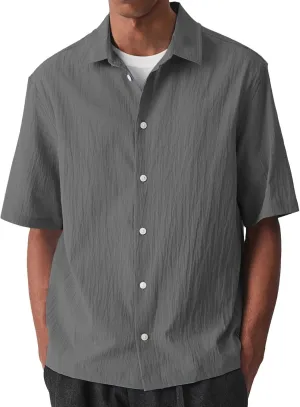 Summer Cotton Linen Tops Mens Stylish 3/4 Sleeve Button Down Oxford Shirt Plus Size Casual Solid Color Beach Tee Top