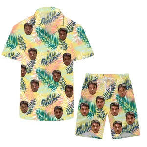 Summer Leaf Print Men's Short- Sleeved Shirts & Shorts Custom Suits