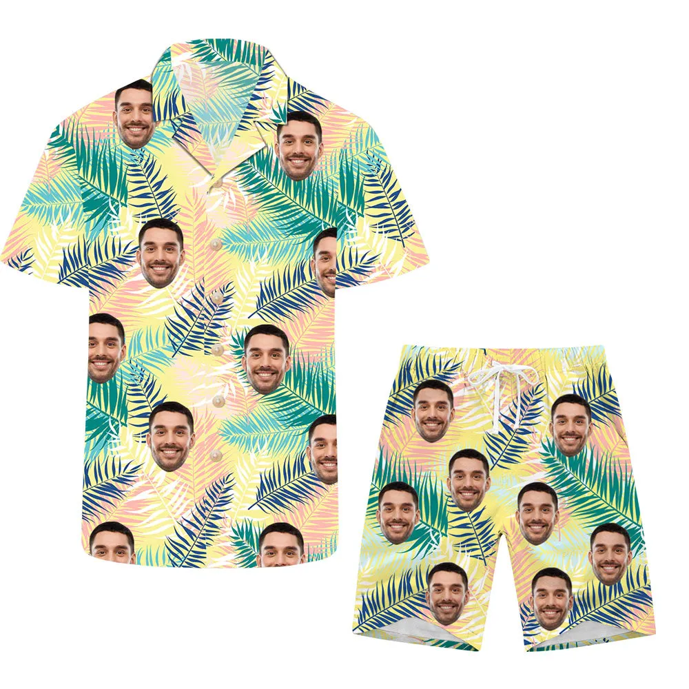 Summer Leaf Print Men's Short- Sleeved Shirts & Shorts Custom Suits