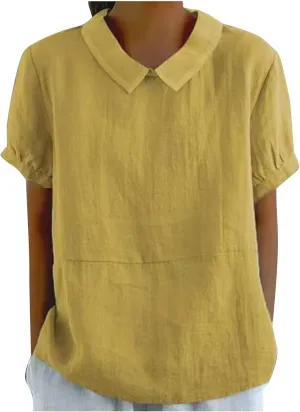 Summer Linen Shirts Women 2025 Casual Plus Size Beach Short Sleeve T Shirts Crewneck Blouses Trendy Loose Gauze Shirt