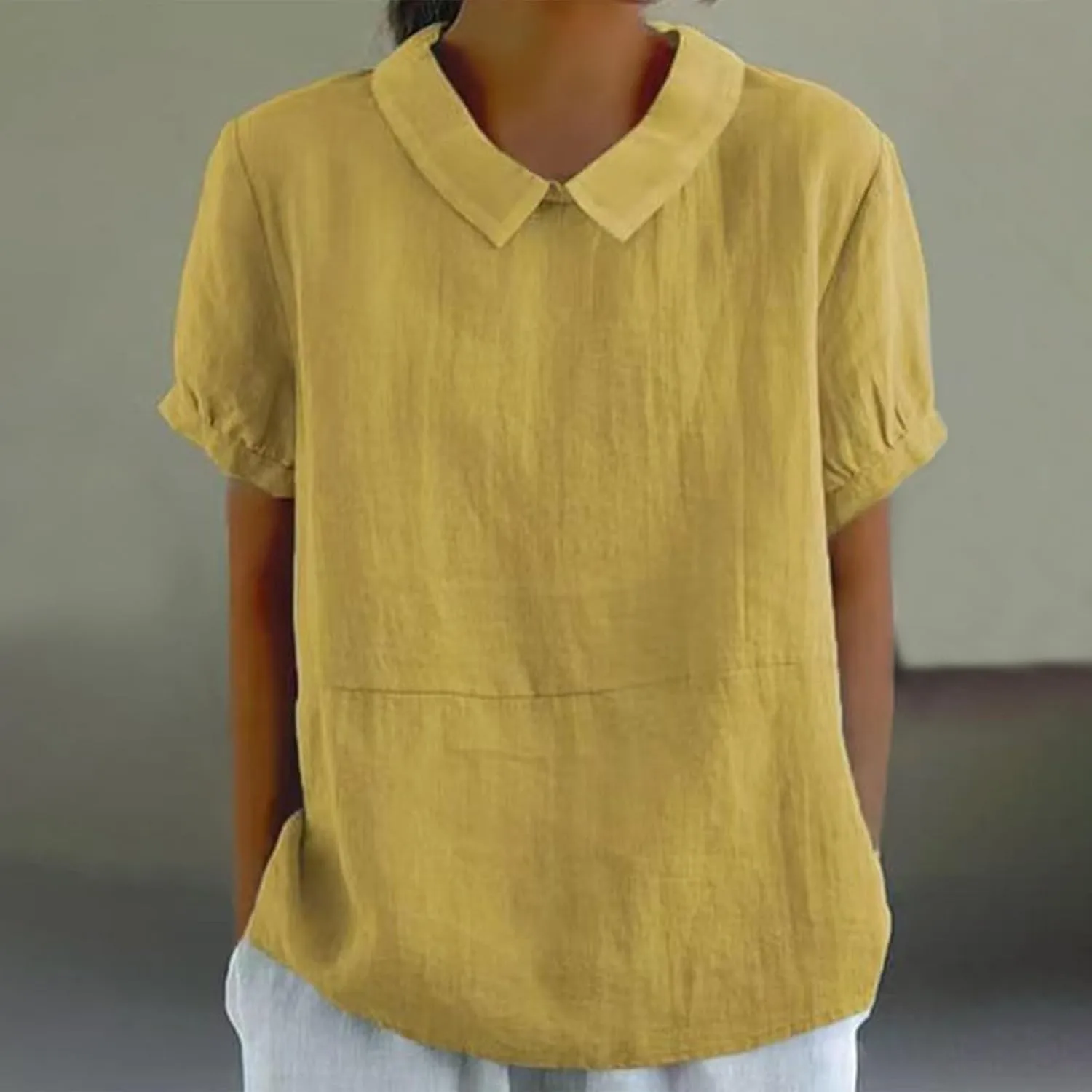 Summer Linen Shirts Women 2025 Casual Plus Size Beach Short Sleeve T Shirts Crewneck Blouses Trendy Loose Gauze Shirt