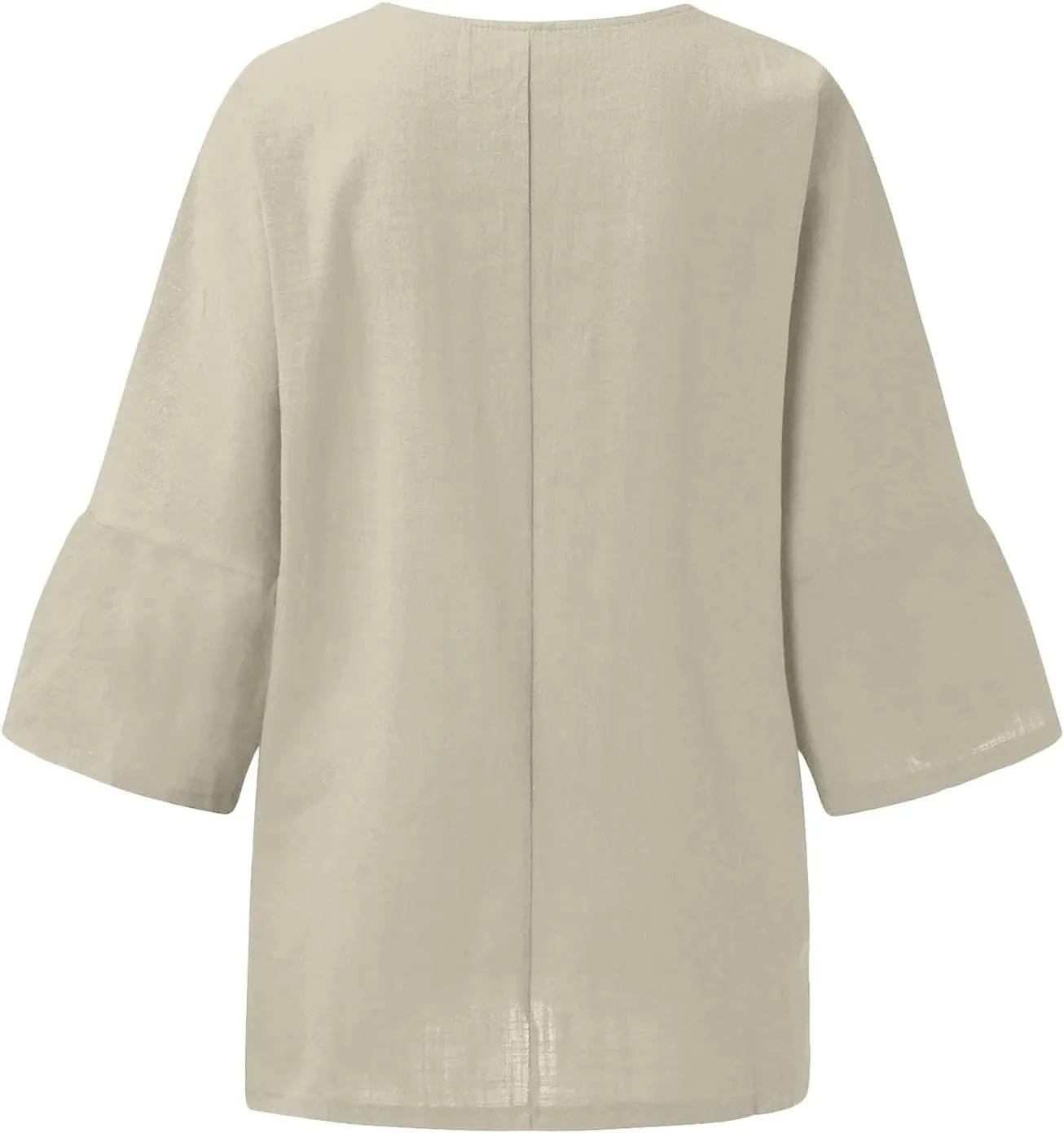 Summer Linen Tops Women Plus Size Casual Shirts 3/4 Sleeve Loose Tee Shirts Crew Neck Beach T-Shirts Oversized Blouse