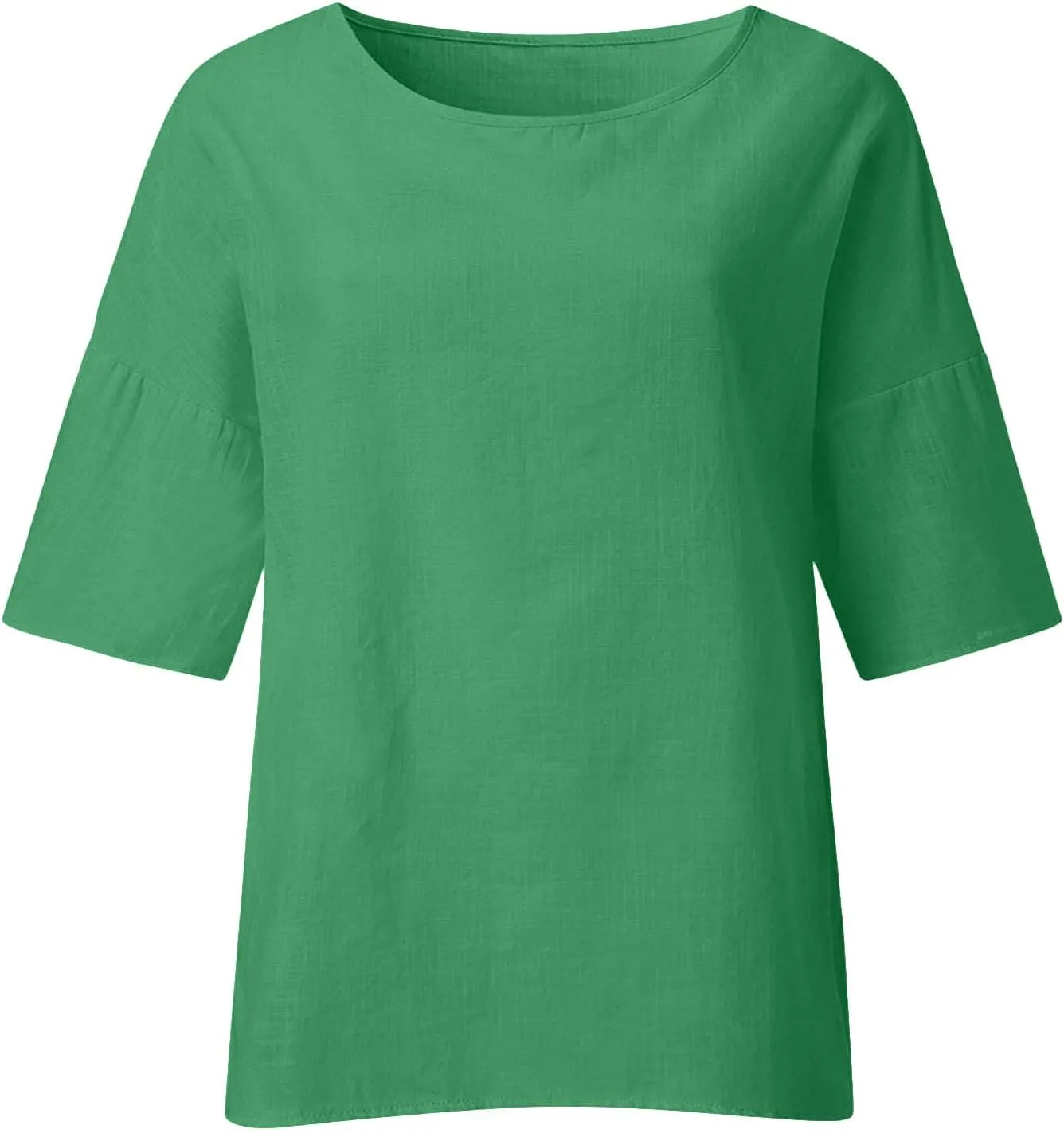 Summer Linen Tops Women Plus Size Casual Shirts 3/4 Sleeve Loose Tee Shirts Crew Neck Beach T-Shirts Oversized Blouse
