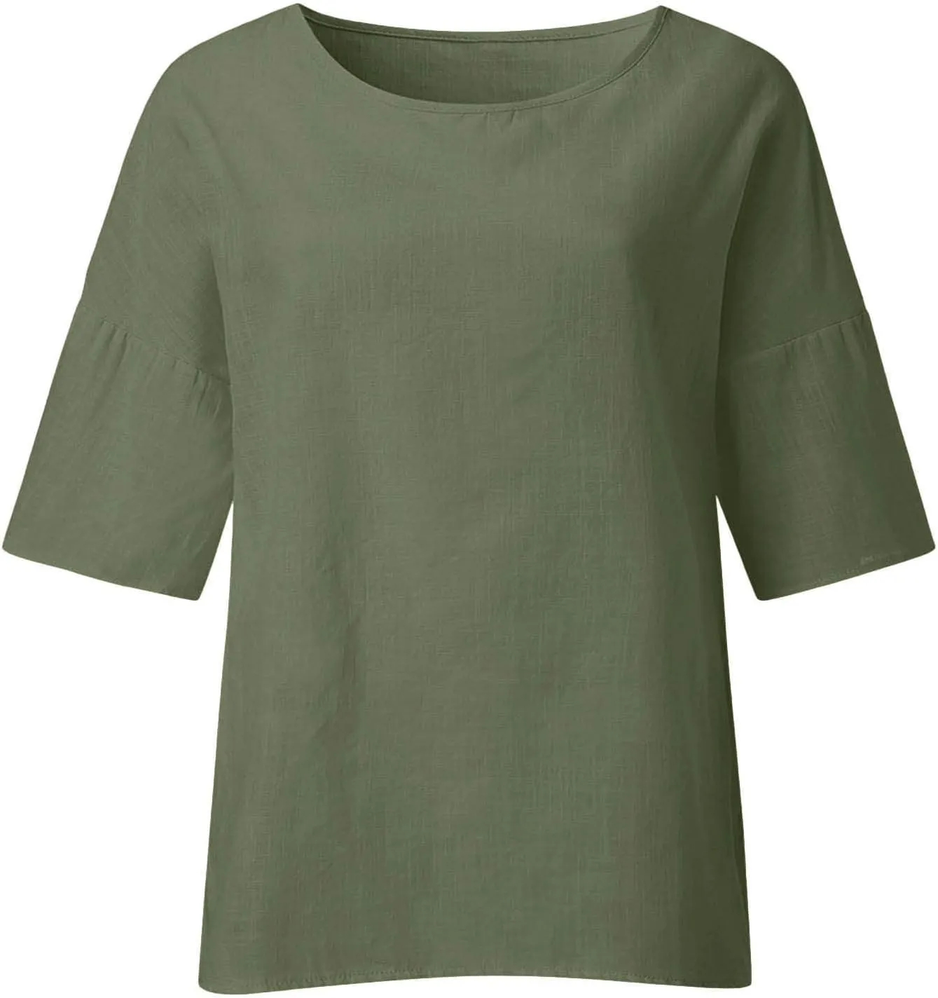 Summer Linen Tops Women Plus Size Casual Shirts 3/4 Sleeve Loose Tee Shirts Crew Neck Beach T-Shirts Oversized Blouse
