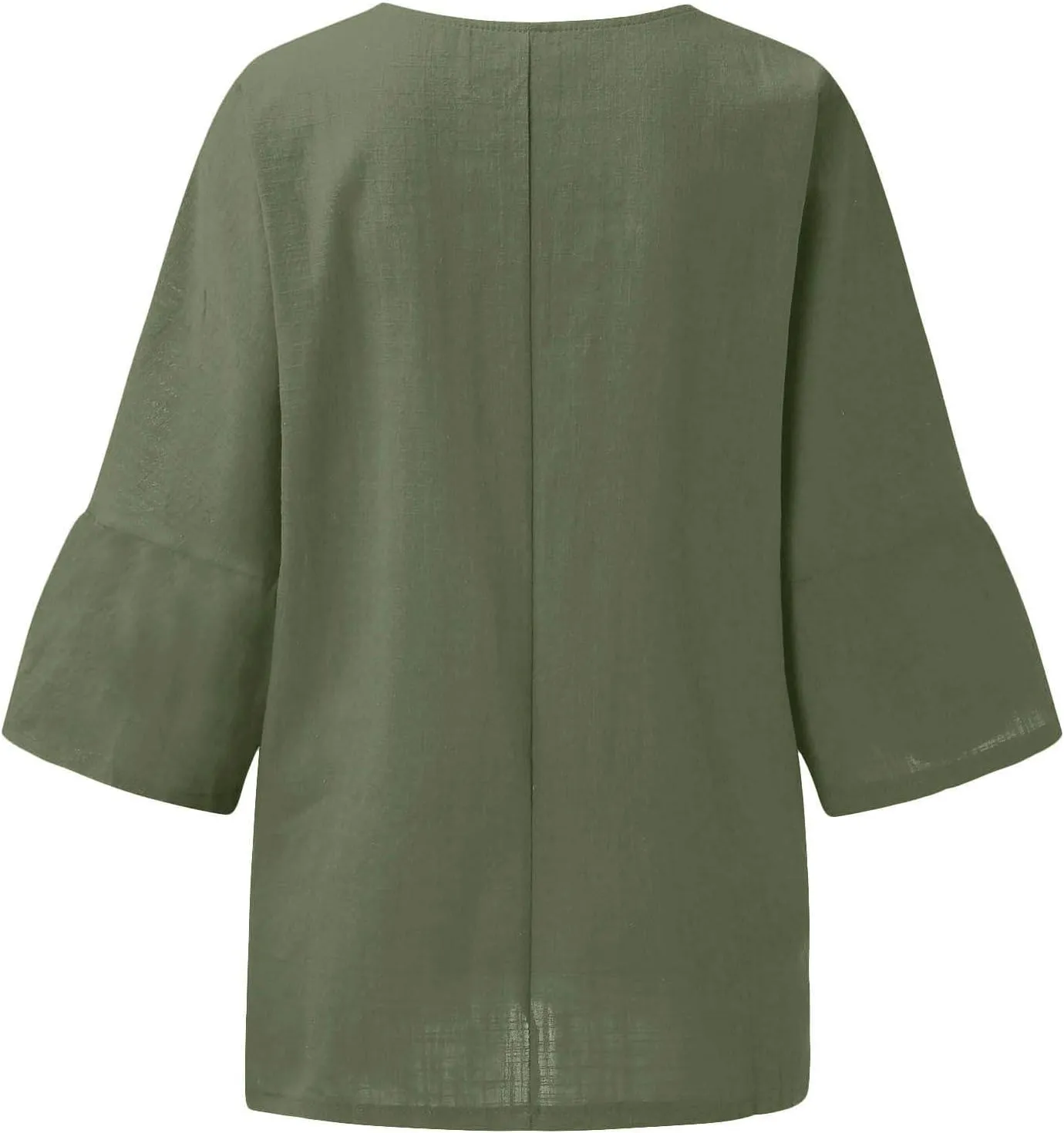 Summer Linen Tops Women Plus Size Casual Shirts 3/4 Sleeve Loose Tee Shirts Crew Neck Beach T-Shirts Oversized Blouse