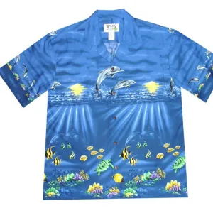 Sunrise Dolphin Swim Cotton Aloha Shirt