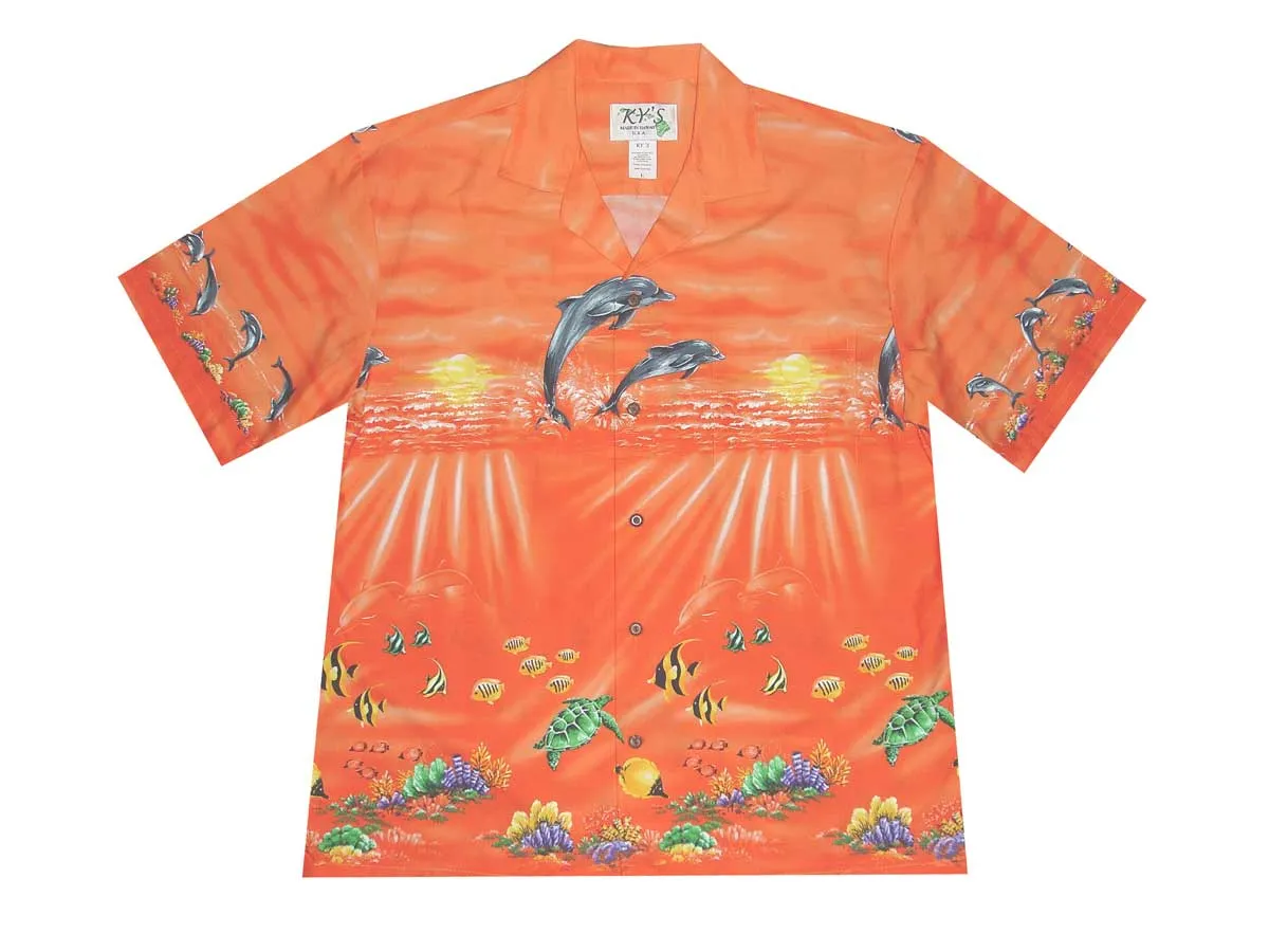 Sunrise Dolphin Swim Cotton Aloha Shirt