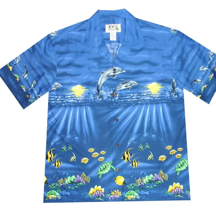 Sunrise Dolphin Swim Cotton Aloha Shirt