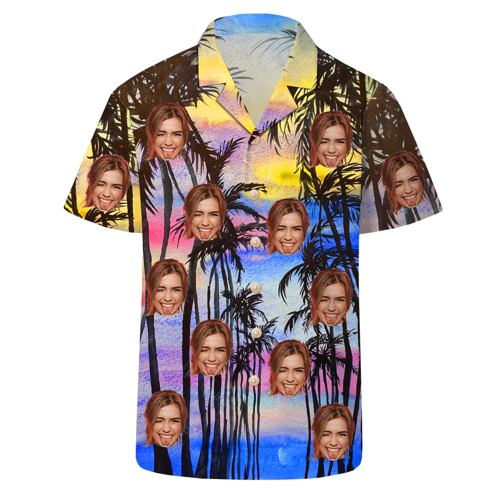 Sunset Coconut Print Men's Hawaiian Shirt Custom Face Summer Short Sleeve Summer Top