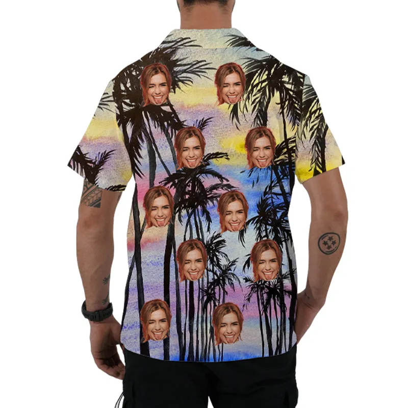 Sunset Coconut Print Men's Hawaiian Shirt Custom Face Summer Short Sleeve Summer Top
