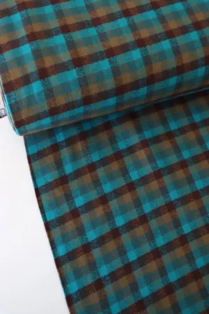 Surf/Chocolate/Tan Mini Check | Mammoth Flannel | Robert Kaufman