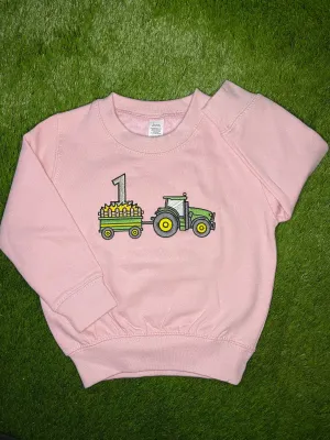 Sustainable Sweatshirts Embroidered With Birthday Tractor & Trailer Design.